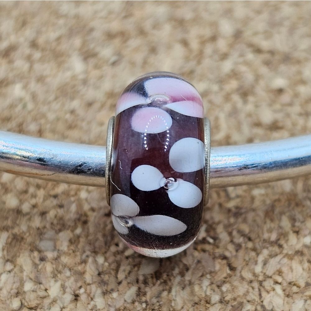 3/$30 Pink White Flowers Murano Glass 925 Sterling Silver Charm For Pandora